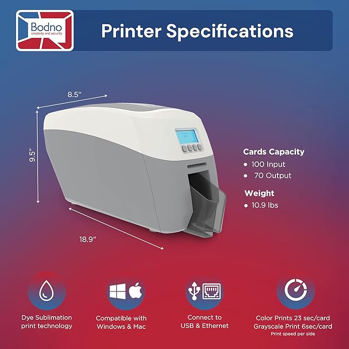 Bodno Magicard 600 Single Sided ID Card Printer & Complete Supplies Package ID Software - Bronze Edition