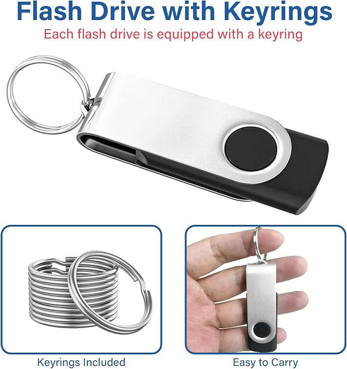 20Pack 1GB USB 2.0 Flash Drive with Keychains,Swivel USB Thumb Drives Memory Stick USB Drive for PC Laptop Computer (Mixcolors)