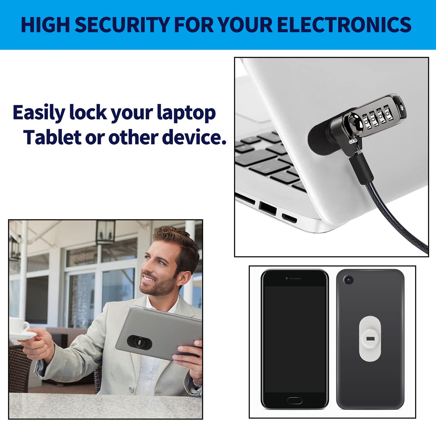 Zolunu 5Pack Anti Theft Self-Adhesive Security Plate with Slot for Cables to Lock Down Laptops, Mac Book, Tablets, iPad, or Other Computer (Black)