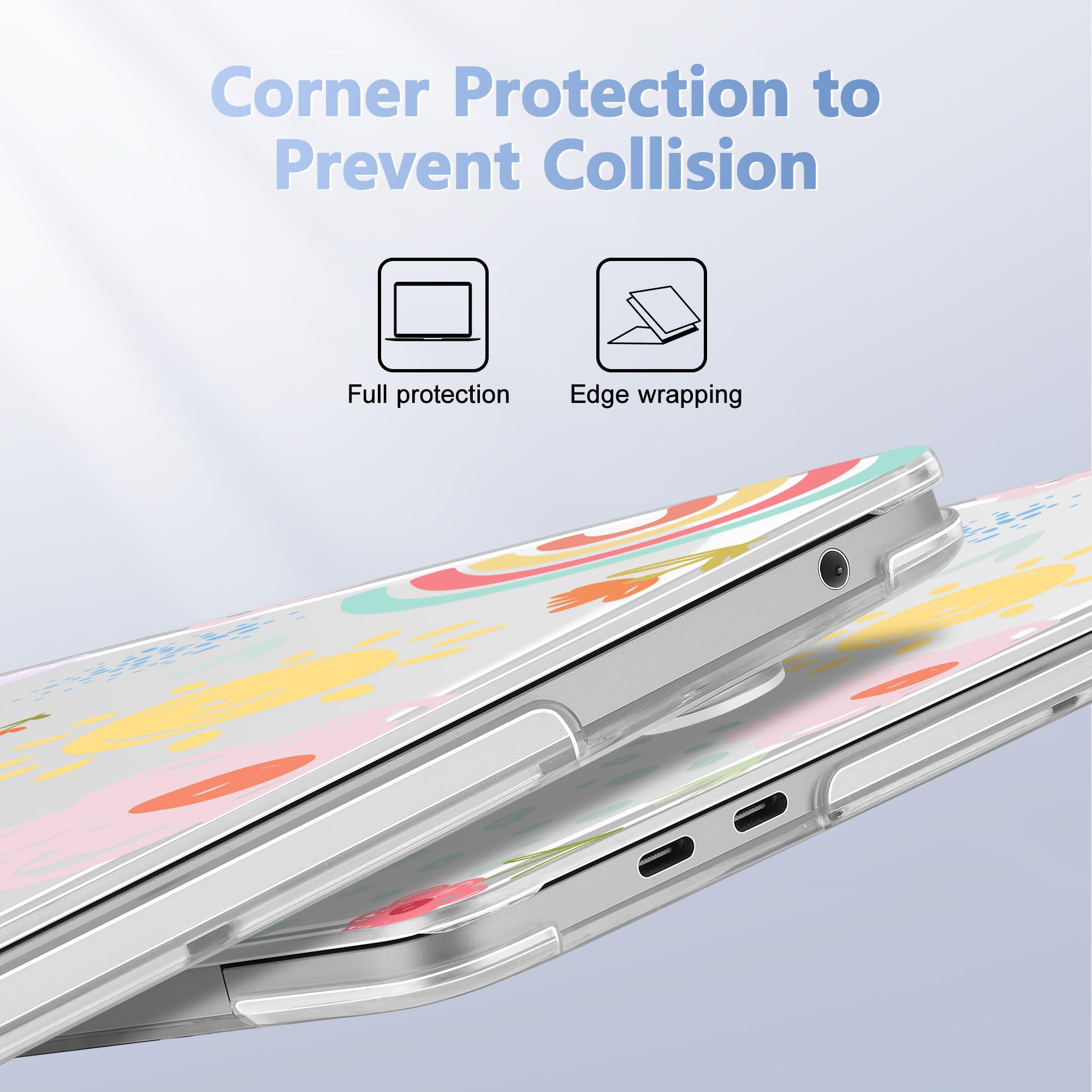 May Chen Case for MacBook Pro 13 inch M2 2023,2022,2021,2020 A2338 M1 A2251 A2289, Plastic Hard Shell Case for MacBook Pro 13" with Touch Bar Fits Touch ID, Rainbows Flowers