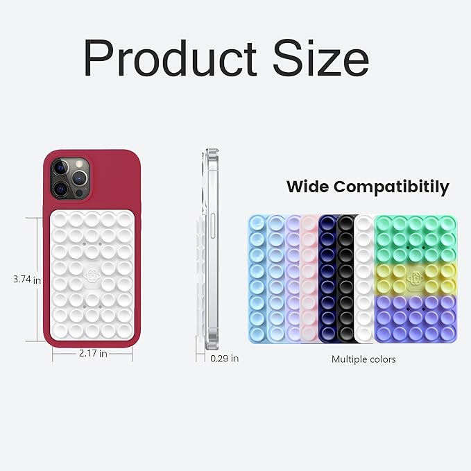 Silicone Double-Sided Suction Phone Grip Detachable Mount - Car Dashboard/Shower Phone Holder, Hands-Free For Selfies & Videos, ASMR- iphone & Android Compatible (Large, Transparent+BabyPink)