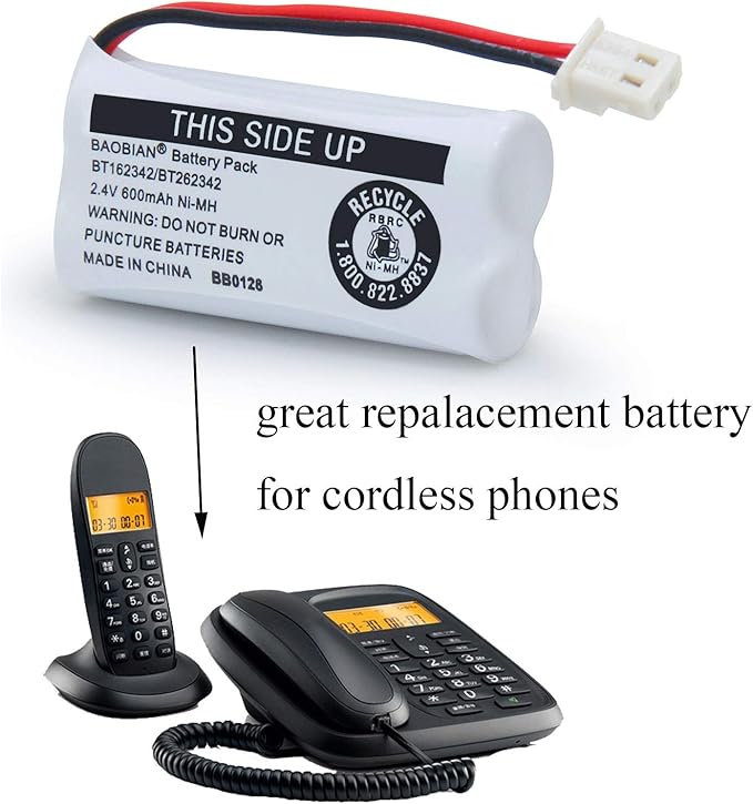 BT162342 BT262342 Battery Compatible with for BT183342 BT283342 BT166342 BT266342 VTech CS6114 CS6419 CS6719 at&T EL52300 CL80111 Cordless Phone (Pack of 2)