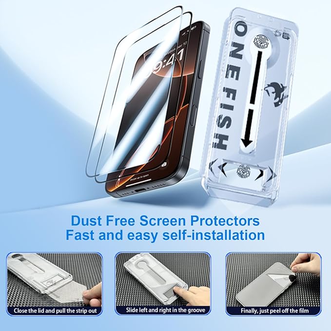 OneFish Full Edge Coverage Tempered Glass Screen Protector for IPhone 15 Pro Max 6.7 inch,2 Pack Edge Reinforcement, Self-Aligning Installation, Case Friendly HD Screen Protectors