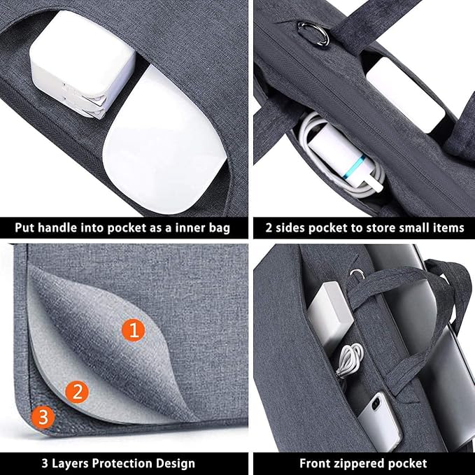 Voova Laptop Bag 15.6 Inch, Waterproof Computer Sleeve Carrying Case with Shoulder Straps & Handle Compatible with Macbook Air 15 M2/M3/M4, MacBook Pro 15/16, 15-16 Inch Hp Dell Lenovo Asus, Grey