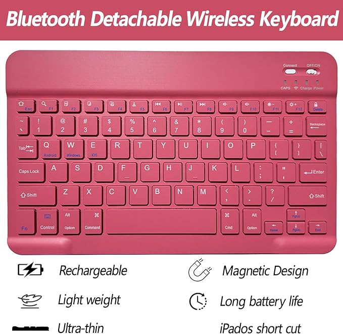 Keyboard Case for iPad 11th 10th Generation - iPad 10th Generation Case with Detachable Wireless Keyboard - Smart Folio Cover with Pencil Holder for 11-inch A16 2025 10.9-inch 2022, Red