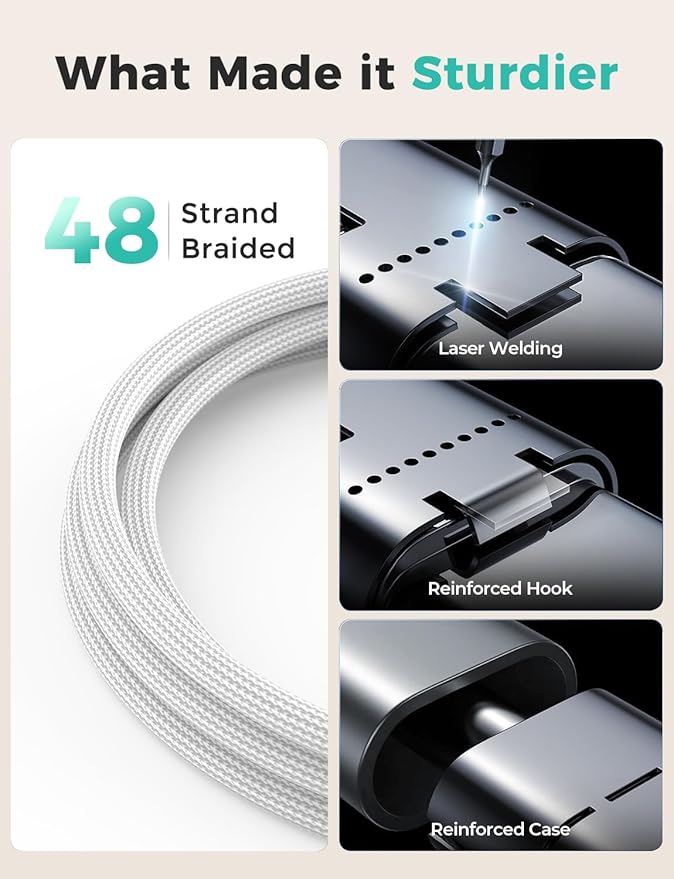 2Pack White-Travel Essentials 3 in 2 USB C Cable for Watch Charger Phone Charger USB C Multi Fast Charging Cable Compatible with Watch Ultra/SE/10/9/8/7/6/5/4/3/2/1 & Phone 16/15/14/Galaxy S23-4FT
