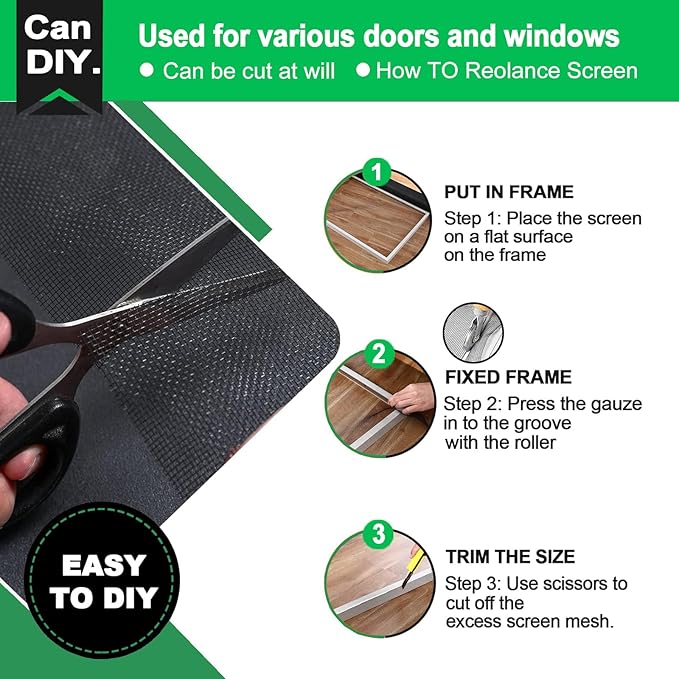QWR Pet Proof Window Screen Replacement,39''x 360'' Heavy Duty High Hardness Vinyl Coated Wire-Like Mesh,Cat Resistant Screen Mesh for Sliding Screen Door,Patio,Windows(Rolled Package)