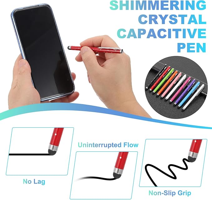 PATIKIL Stylus Pens for Touch Screens, 6 Pcs High Precision Universal Bling Stylus Crystal Metal Capacitive Pen for Touch Screen Devices Phone Tablets Laptop, Black
