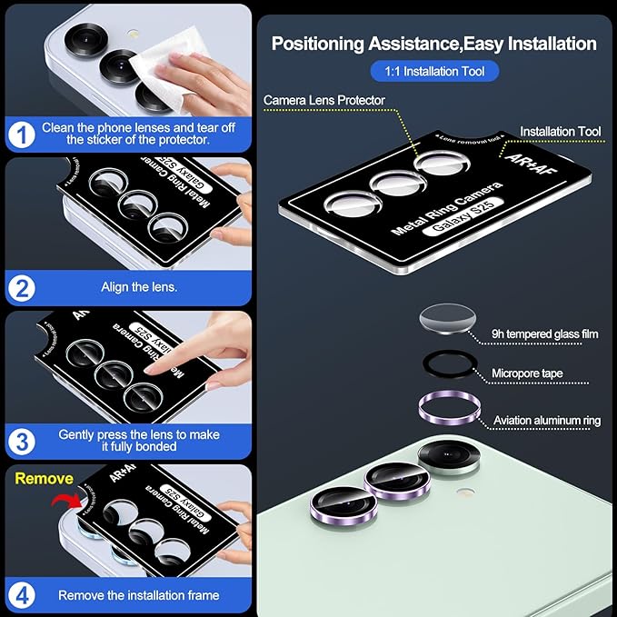 for Samsung Galaxy S25 Camera Lens Protector, Individual Metal Ring Tempered Glass Lens Cover, [Strong Adsorption] Scratch Resistant Ultra-Thin HD Clear Lens Cover, 1 Set-Purple Ring