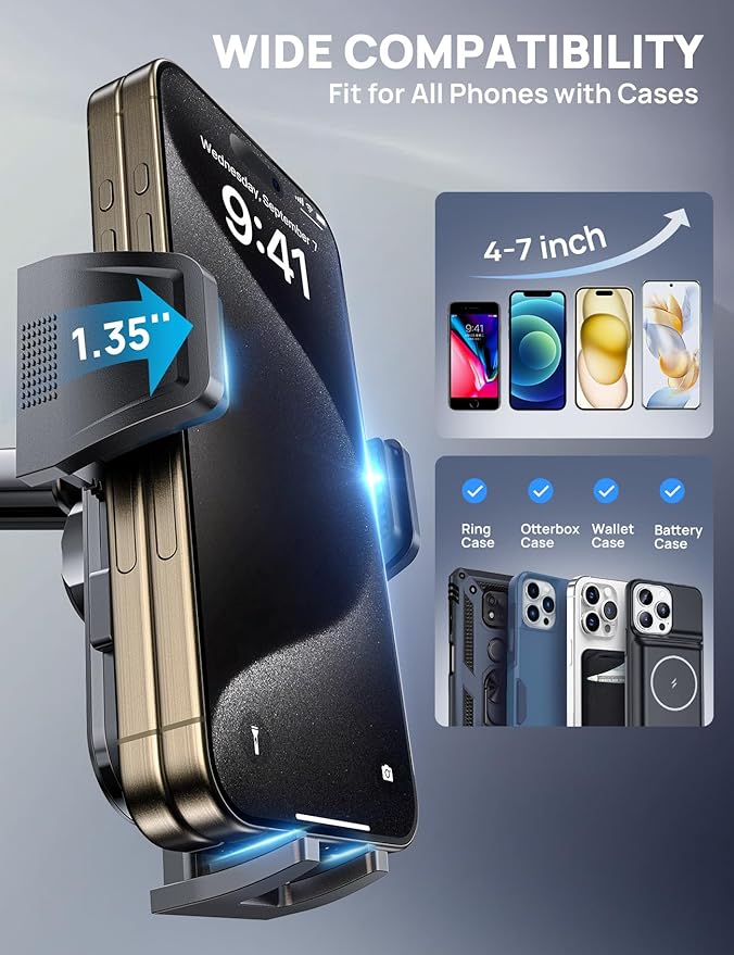 [2025 New] Dashboard Phone Holders for Your Car (+Vent Hook)[Military Grade Stable] Car Cell Phone Holder, Non-Slip Silicone Carbon Fiber Car Phone Mount, Rotatable Suction Cup for All Phone, Gold