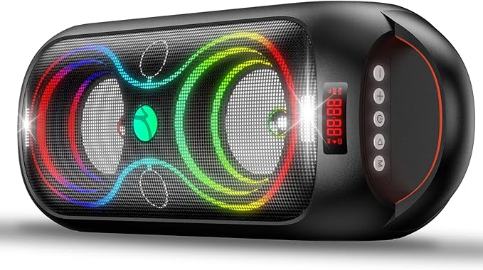 Portable Bluetooth Speaker 120dB Loud with Beat-Sync LED Lights & Dual 4-inch Speakers – 5 RGB Modes + 8 Colors, Bluetooth 5.3, USB/TF/AUX/FM/Mic, TWS Pairing – for Outdoor, Party, Camping & Beach