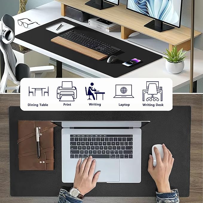 PU Leather Desk Pad Protector Gaming Mouse Pad Non Slip Desk Mat for Keyboard and Mouse Waterproof Desk Writing Pad for Office and Home Desk Accessories(Black, 47.2 * 17.7)