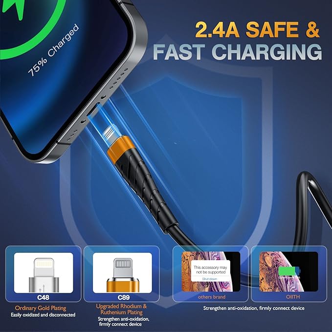 OIITH MFi Certified Short for iPhone Charger Cable 3 Pack 1 Ft, 12 inch for Lightning Charging Cord, Fast 2.4A for iPhone Data Cord Compatible with iPhone12/11/XS/Max/XR/X/8/8P/7P/6/iPad - Orange