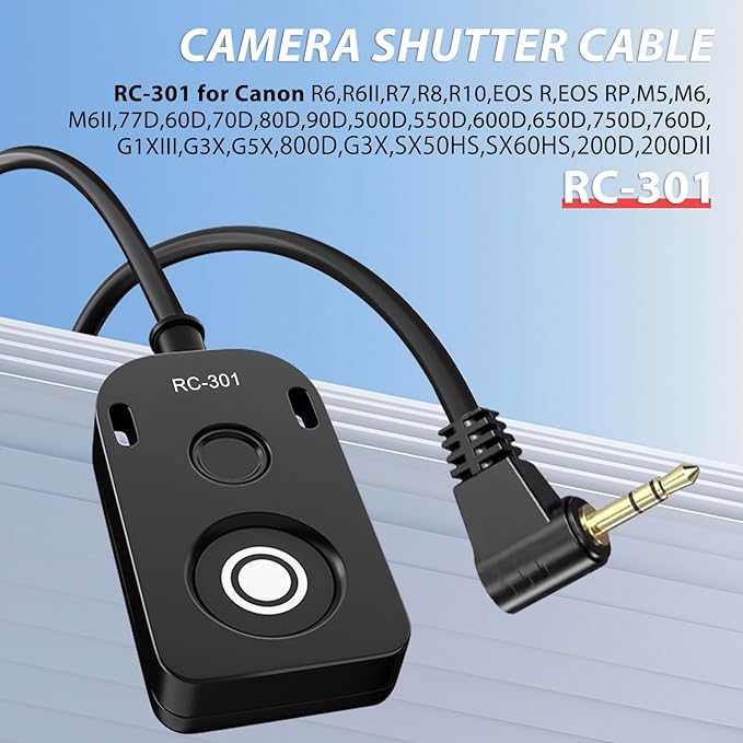 for Canon/Fuji RC301-2.5mm Remote Camera Small Shutter Release Remote Control 196.8 "Extended Cable R50V R100 R6 R8 R10 80D XT2/3/4/5 XH2S GFX100/S GFX50/S/II (RC301-2.5/E3 196.8in/5m)