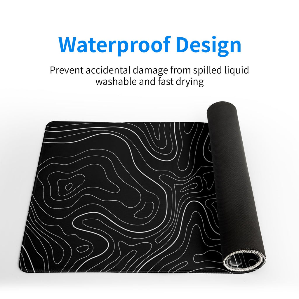 Topographic Contour Black Gaming Mouse Pad XL Geographic Map Lines Extended Big Large Desk Mat Non-Slip Rubber Base Stitched Edge Long Keyboard Mousepad for PC Computer Laptop,31.5x11.8 Inch