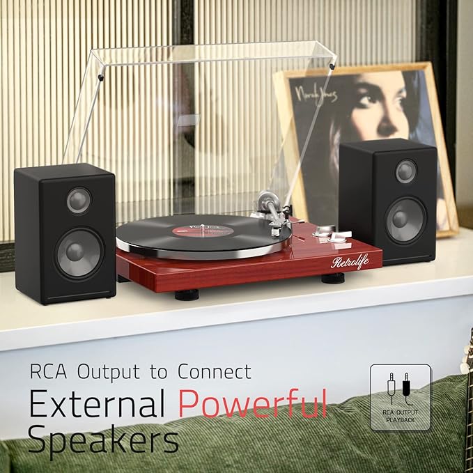 Record Player Turntables for Vinyl Record Belt-Drive Wireless Output Connectivity Phono Line Out USB Digital to PC Recording MM Audio Cartridge Stylus Counterweight Piano Shiny Classic Red