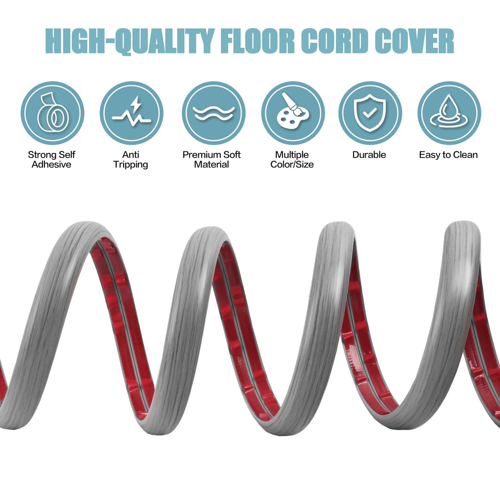Floor Cord Cover Self Adhesive Cord Hider,3.3FT Cable Management, Extension Strip Protector for Wires, Prevent Cable Trips for Offices, Gyms, Exhibitions Cavity:0.39"(W) x 0.27"(H) Gray Wood