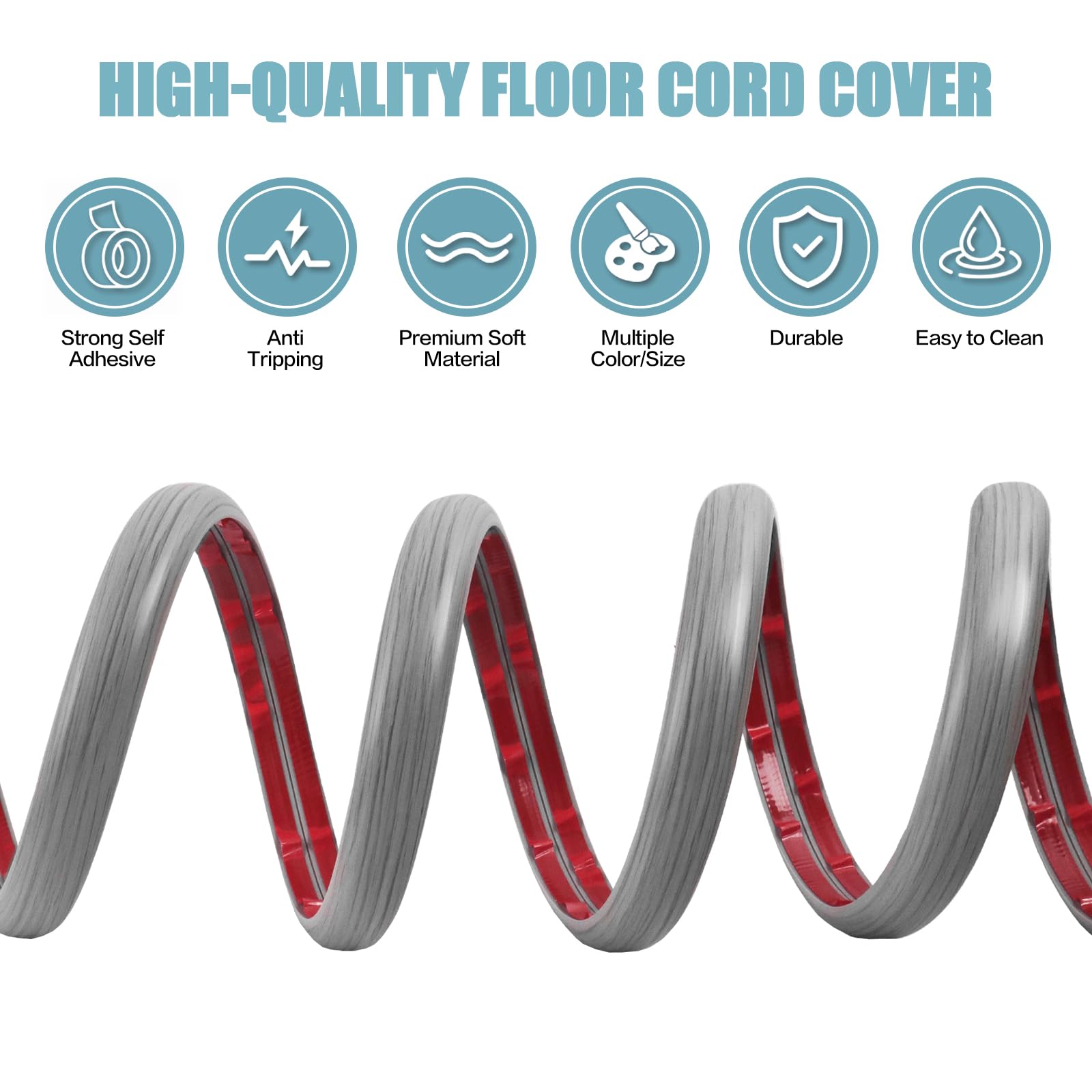 Floor Cord Cover Self Adhesive Cord Hider,3.3FT Cable Management, Extension Strip Protector for Wires, Prevent Cable Trips for Offices, Gyms, Exhibitions Cavity:0.3"(W) x 0.28"(H) Gray Wood