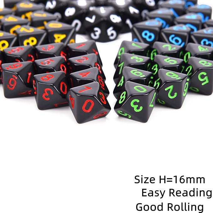50pcs Assorted D10 Opaque Black with Black Dice Bag 10 Sides Dice for Tabletop RPG World of Darkness Vampire (0-9)