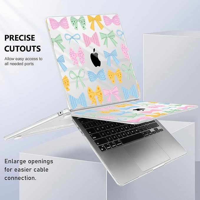 Case for MacBook Air 15 Inch 2025 2024 2023 Release M4 A3241 M3 A3114 M2 A2941, Hard Shell with Screen Protector & Keyboard Cover, Compatible with Touch ID, Colorful Bow