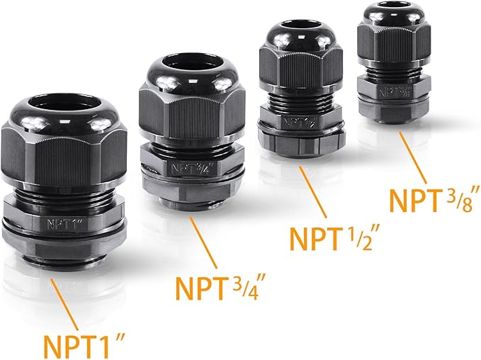 XHF 2 Pcs 3/4" IP68 Strain Relief Nylon Cord Grip NPT Cable Glands Adjustable UL Listed and RoHS Compliant (Black)