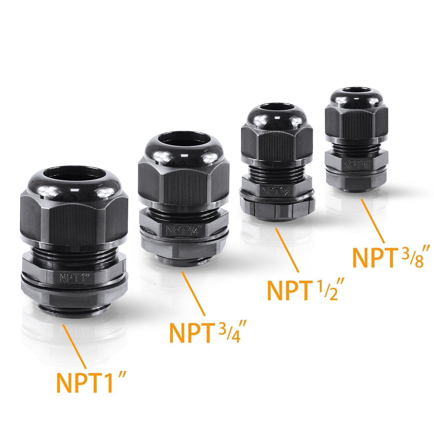 XHF 5 Pcs 3/4" IP68 Strain Relief Nylon Cord Grip NPT Cable Glands Adjustable UL Listed and RoHS Compliant (Black)