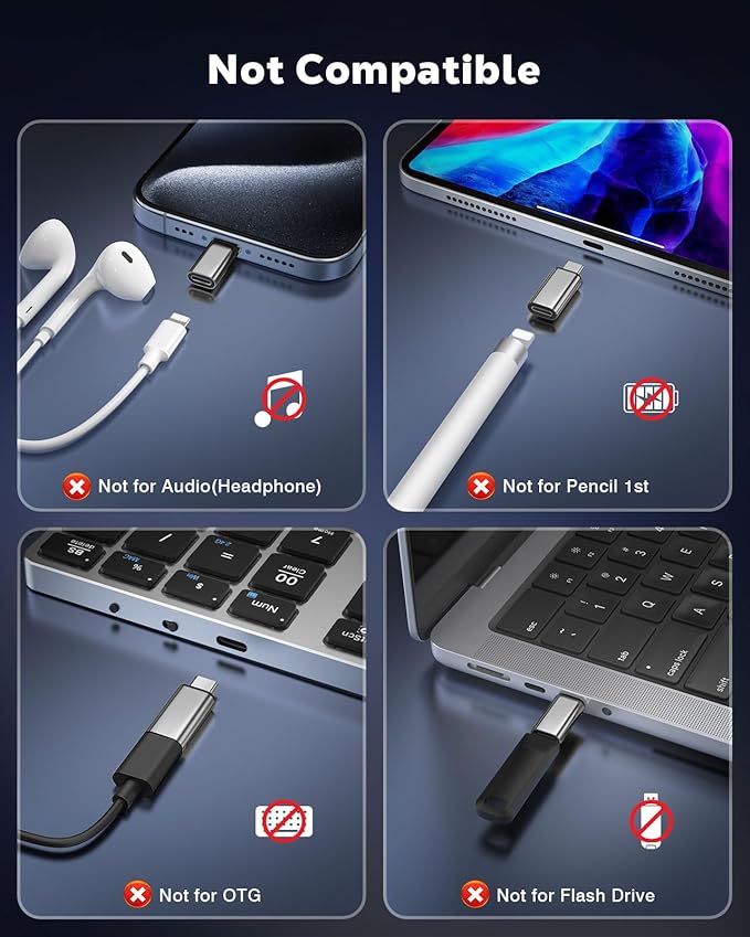 MoKo Lightning to USB C Adapter 2Pack, NOT for Lightning Earbuds/Headphones/OTG, USB-C to Lightning Adapter for iPhone Air 17 16 15 Pro Max Plus,iPad Pro/Air,Galaxy,ONLY for Charging/Data Sync,Silver