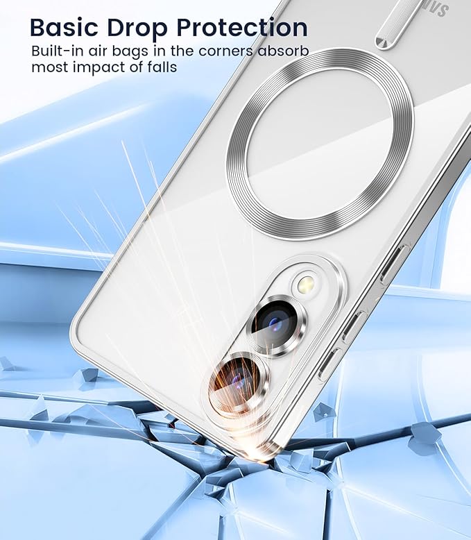 Slim Thin for Samsung Galaxy S25 Edge Case, Compatible with MagSafe, Built-in Camera Lens Protector, Shockproof Protective Phone Case, Soft Electroplated Clear Cover, Silver