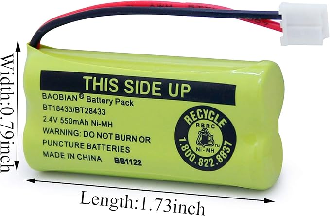 BT18433/BT28433 2.4V 550mAh Ni-Mh BT184342/BT284342 Cordless Phone Battery BT8000/BT8001 BT-6010 BT-8300 BT-1011 BT-1018 BT-1022 CPH-515D CS6209 CS6219 CS6229 DS6301 DS6101 CL80109 (8 Pack)