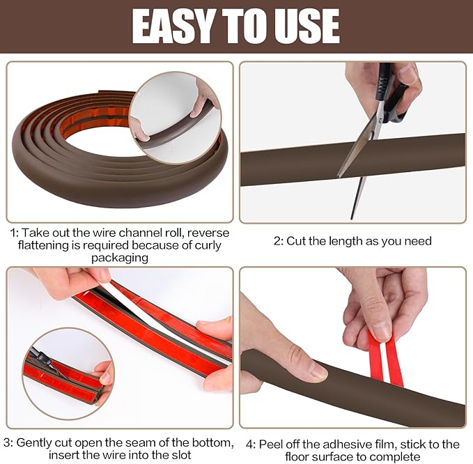Floor Cord Cover Cable Cavity Self Adhesive Cord Hider Floor 10FT Floor Cable Management Power Cord Protector Floor Electric Cord Covers for Offices, Gym, Exhibitions (CoffeeBrown, 1.18" x 10')