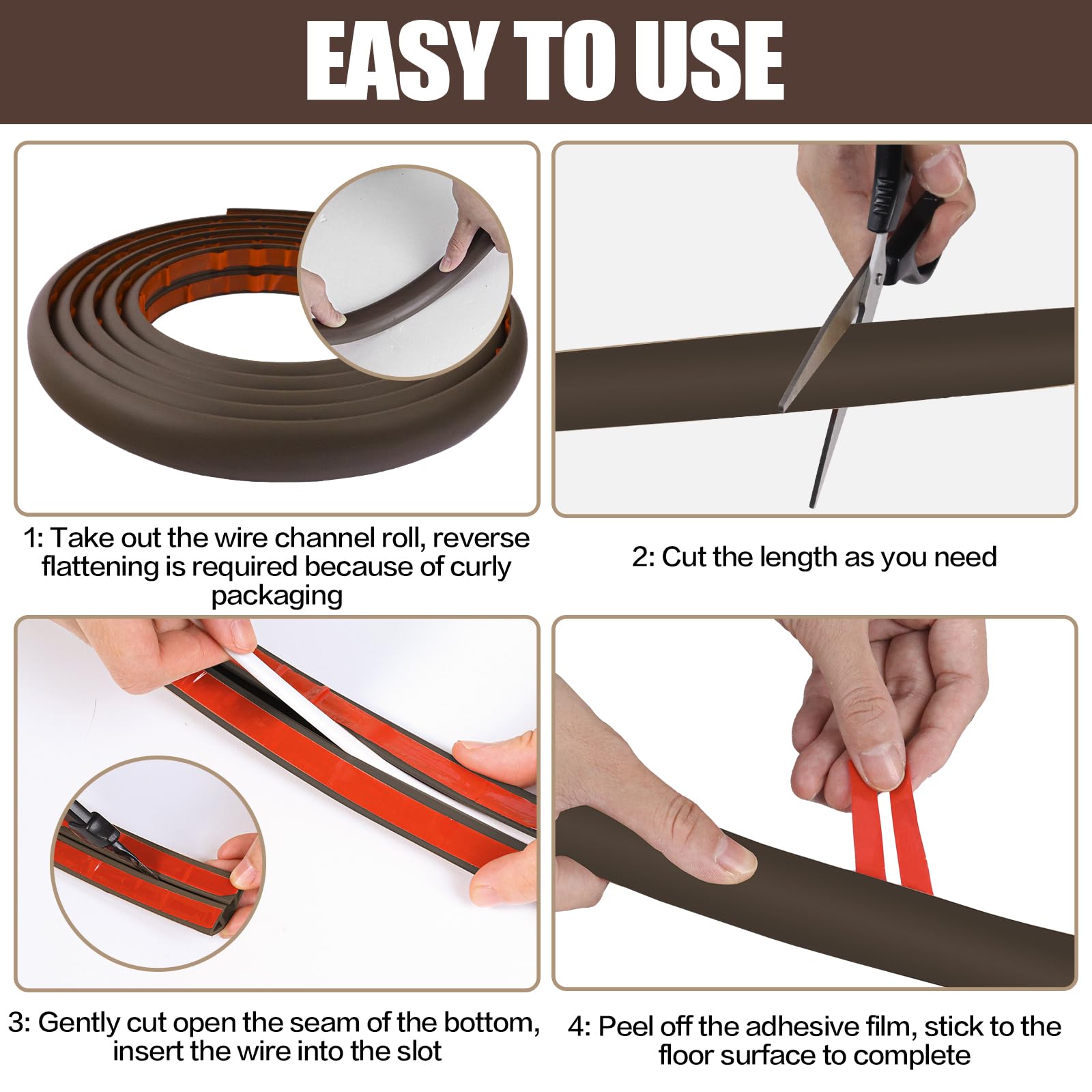 Floor Cord Cover Cable Cavity Self Adhesive Cord Hider Floor 10FT Floor Cable Management Power Cord Protector Floor Electric Cord Covers for Offices, Gym, Exhibitions (CoffeeBrown, 1.18" x 10')