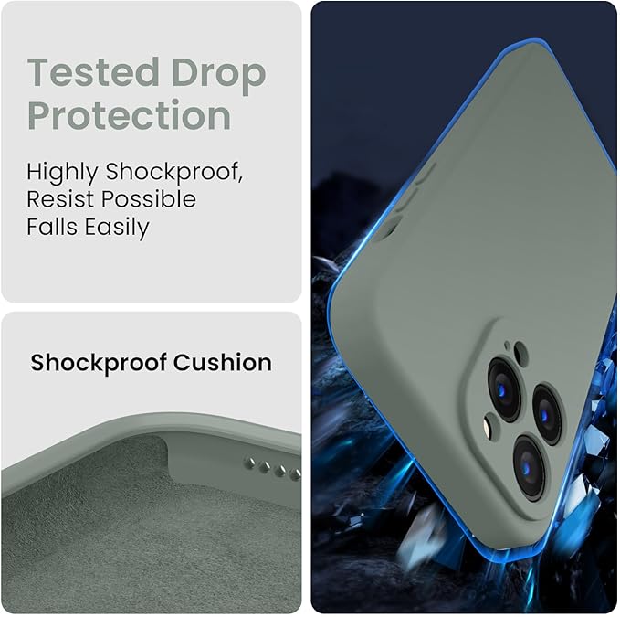 FireNova Designed for iPhone 13 Pro Case, Silicone Upgraded [Camera Protection] Phone Case with [2 Screen Protectors], Soft Anti-Scratch Microfiber Lining Inside, 6.1 inch, Calke Green