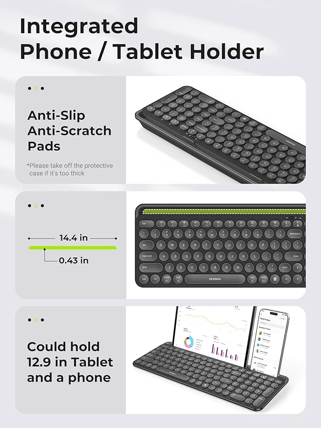 seenda Bluetooth Keyboard and Mouse for iPad, Multi-Device Bluetooth + 2.4G Wireless Keyboard Mouse with Tablet Holder for MacBook/Windows Computer, iOS/Andriod Tablet Phone, Black