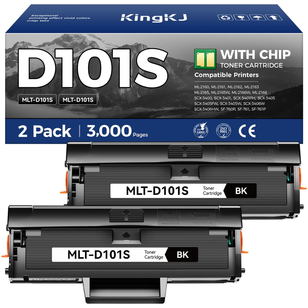 MLT-D101S Toner Cartridge Black 2-Pack High-Yield Replacement for Samsung MLT-D101S D101S Compatible with Samsung ML-2160 ML-2161 ML-2166W ML-2168 SCX-3400 SCX-3405FW SCX-3406W SF-760P Laser Printers