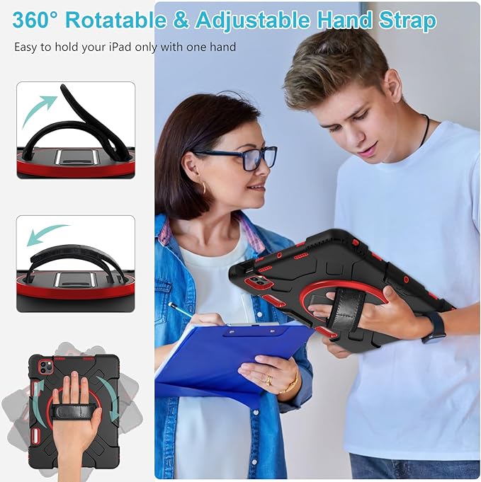 Case for iPad Pro 11 Inch (2022/2021/ 2020/2018): Silicone Cover for iPad 11 (4th/ 3rd/ 2nd/ 1st) Generation with Screen Protector- Stand- Handle- Shoulder Strap- Pencil Holder- Red