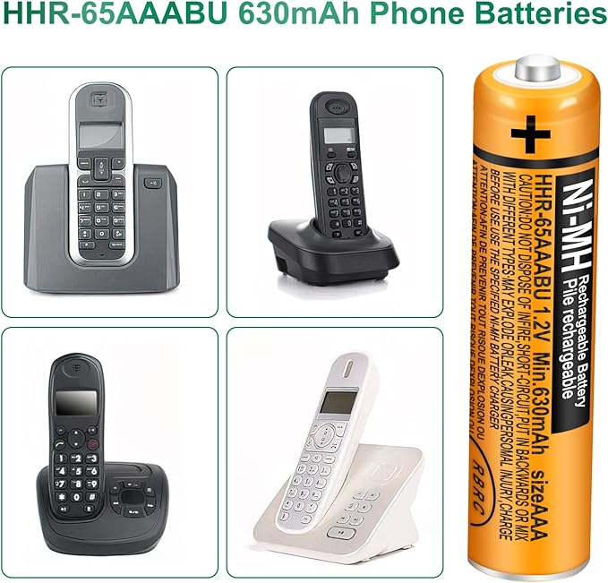 4 Pack HHR-65AAABU NI-MH Rechargeable Battery for Panasonic 1.2V 630mAh AAA Battery for Cordless Phones
