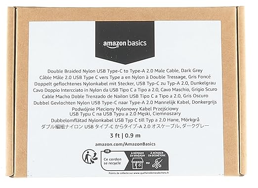 Amazon Basics USB-C to USB-A 2.0 Fast Charger Cable, Nylon Braided Cord, 480Mbps Speed, USB-IF Certified, for Apple iPhone 16/15, iPad, Samsung Galaxy, Tablets, Laptops, 3 foot, Dark Grey
