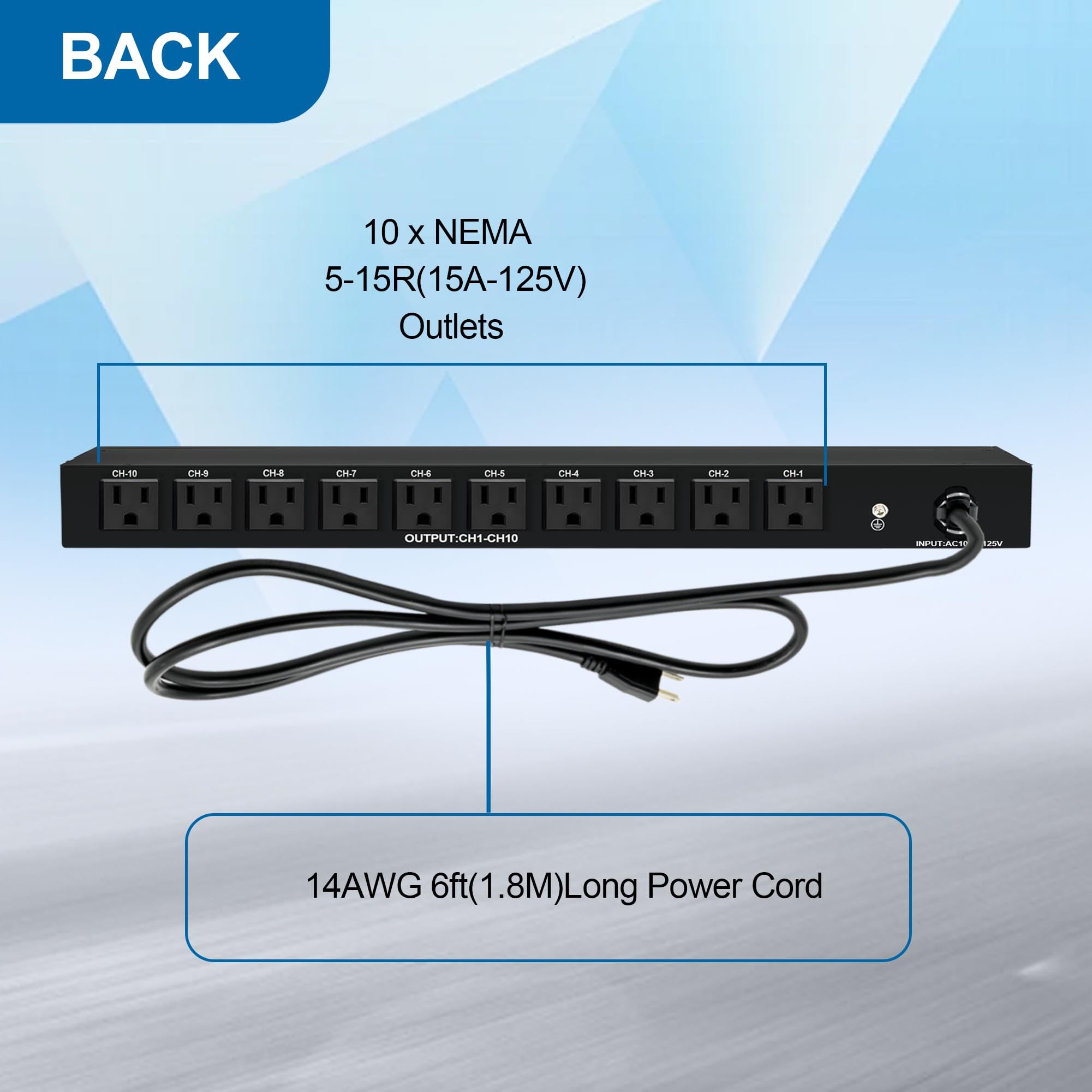 ThePoEstore 1U Horizontal PDU 19" Rack Mount Power Strip - Surge Protector