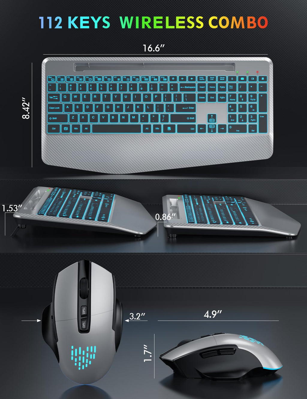 SABLUTE Wireless Keyboard and Mouse Combo, Backlit Scissor Keys, Wrist Rest