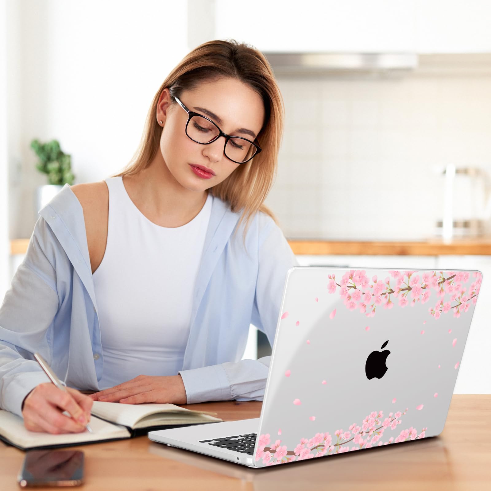 Teryeefi Compatible for MacBook Air 13.6 inch Case M5 A3449 A3240 A3113 A2681 (2026 2025 2024-2022 Release), Protective Plastic Hard Shell Cover for MacBook Air M2 M3 M4 13 inch, Pink Sakura A005
