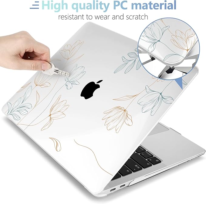 MEEgoodo for MacBook Air 13.3 inch Case 2021 2020 2019 2018 A2337 M1 A2179 A1932, Clear Case for MacBook Air M1, Hard Shell with Keyboard Webcam Cover & Trackpad Film & Type C Adapter,Engraving Floral