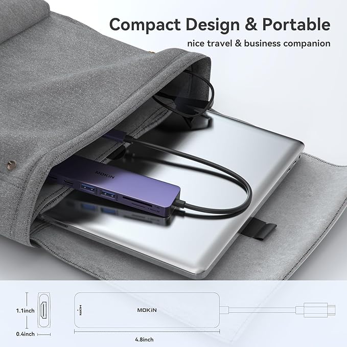 MOKiN 7 in 1 USB C Hub with HDMI, SD/TF Card Reader, USB 3.0, 100W PD Compatible for MacBook Pro/Air, Dell XPS, Lenovo Thinkpad