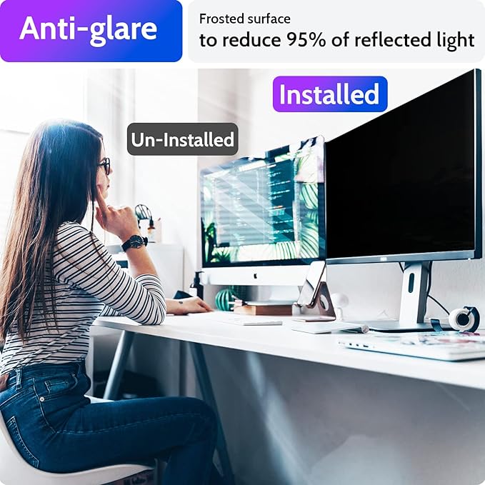Privacy Screen for Computer Monitor 22 Inch 16:10 Aspect Ratio, Anti Blue Light Glare Removable 22 in Privacy Screen Filter Protective Film, HD 22 Inch Privacy Screen Protector for Monitor