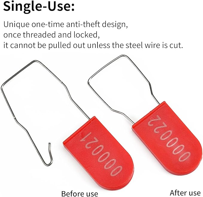 1000PCS Plastic Padlock Security Seals Metal Wire Padlocks Electric Meter Seal Disposable Anti-Tamper Lock Numbered Anti Tamper Tag Hasps Red