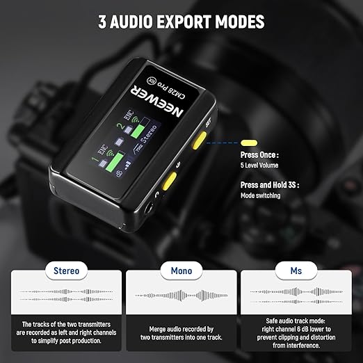 NEEWER CM28 PRO Wireless Lavalier Lapel Microphone System with Charging Case 48KHz 16 Bit Uncompressed Audio Noise Canceling 4GB Storage 9Hrs Recording Compatible with iPhone iPad Android Camera PC
