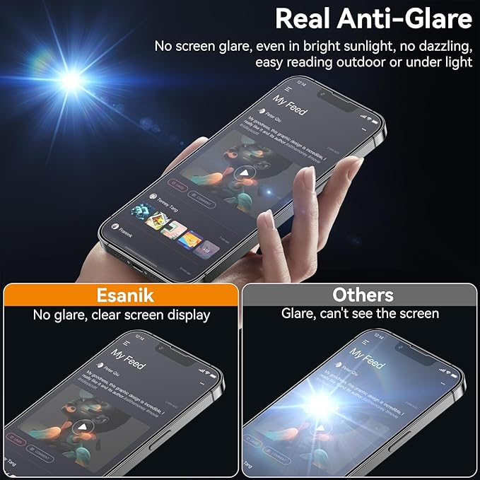 Esanik for iPhone 16e/14/13Pro/13 Matte Glass Screen Protector [Auto-alignment] Anti-Glare & Anti-Fingerprint,Anti-Reflection,Bubble Free, Smooth as Silk, 2 Pack 9H Glass Screen Cover