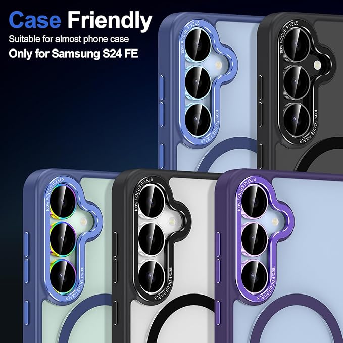 for Samsung Galaxy S24 FE Camera Lens Protector, Individual Metal Ring Tempered Glass Lens Cover, [Strong Adsorption] Scratch Resistant Ultra-Thin HD Clear Lens Cover, 1 Set-Slivery Ring