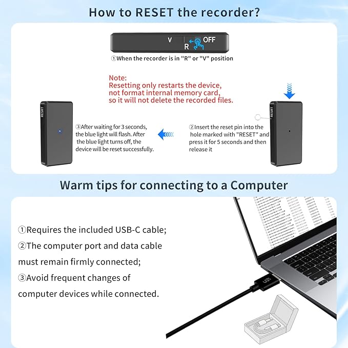 Voice Recorder - 64GB Mini Voice Recorder - Noise Cancellation Voice Activated Functionality, Rechargeable Audio Recorder with Earphone, Portable USB-C Recording Device for Work, Meetings, Interview