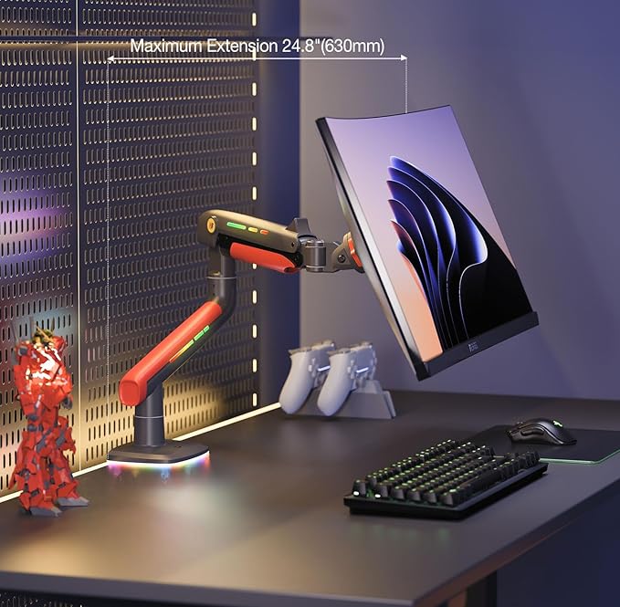 RGB Gaming Monitor-Arm for Flat/Ultrawide/Curved Monitors 32 to 60 inch, Heavy Duty Stand Load up to 20 kg, VESA 75/100 mm Monitor-Mount L50
