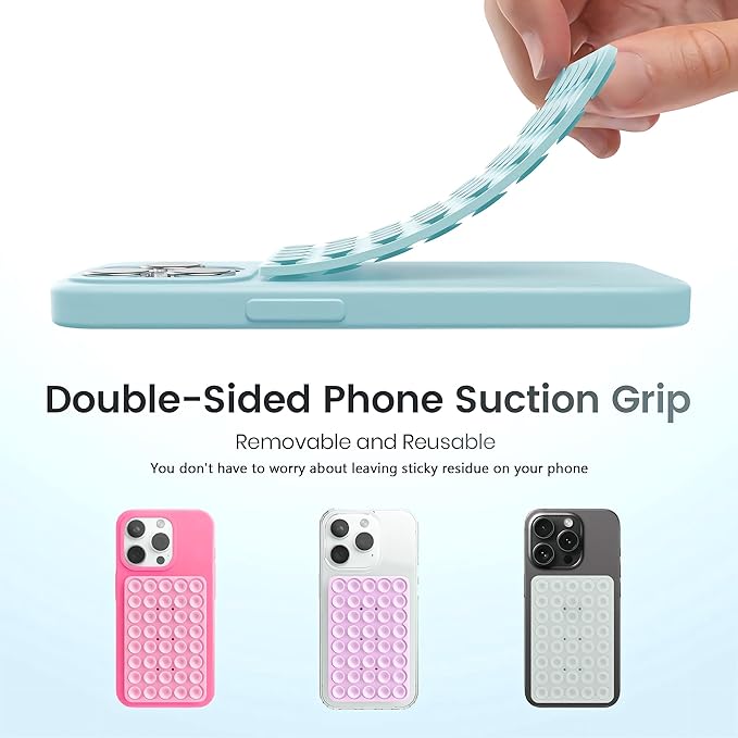 Silicone Double-Sided Suction Phone Grip Detachable Mount - Car Dashboard/Shower Phone Holder, Hands-Free For Selfies & Videos, TikTok/ASMR/Yoga - iphone & Android Compatible (3.74"x2.2", Black)